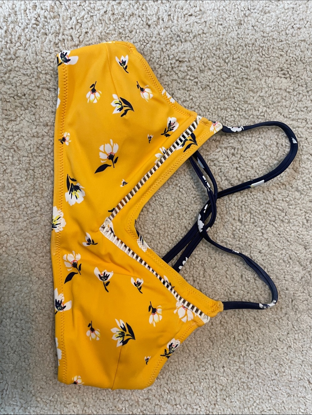 Yellow Floral Strappy Bikini Top
